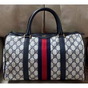 Authentic Vintage Gucci Boston Web Monogram Canvas Black Leather Bag